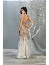 MQ 7851 - Ombre Sequin Fit & Flare Prom Gown with Illusion V-Neck & Open Back Prom Dress Mayqueen   