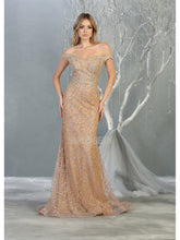 MQ 7879 - Off the Shoulder Glitter Print Fit & Flare Prom Gown Prom Dress Mayqueen 4 Champagne 