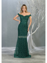MQ 7879 - Off the Shoulder Glitter Print Fit & Flare Prom Gown Prom Dress Mayqueen 4 Hunter Green 