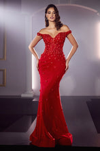 CD CC8952 - Off the Shoulder 3D Floral Mermaid Prom Gown with Sheer Boned V-Neck Bodice PROM GOWN Cinderella Divine 2 RED 