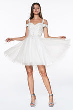 CD CD0132 - Short Off the Shoulder A-Line Homecoming Dress with Lace Detail Glitter Tulle Skirt & Lace Up Corset Back Homecoming Cinderella Divine S OFF WHITE 