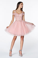 CD CD0132 - Short Off the Shoulder A-Line Homecoming Dress with Lace Detail Glitter Tulle Skirt & Lace Up Corset Back Homecoming Cinderella Divine S BLUSH 