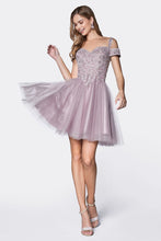 CD CD0132 - Short Off the Shoulder A-Line Homecoming Dress with Lace Detail Glitter Tulle Skirt & Lace Up Corset Back Homecoming Cinderella Divine S MAUVE 
