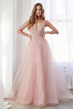 CD CD0154 - A-Line Prom Gown with Sheer Beaded Applique Bodice & Shimmer Tulle Skirt PROM GOWN Cinderella Divine XS BLUSH 