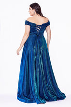 CD CD210C - Plus Size Off The Shoulder Glitter Metallic A-Line Prom Gown with Sweetheart Neck Pockets & Lace Up Corset Back Prom Dress Cinderella Divine   