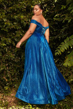 CD CD210C - Plus Size Off The Shoulder Glitter Metallic A-Line Prom Gown with Sweetheart Neck Pockets & Lace Up Corset Back Prom Dress Cinderella Divine 16 METALLIC BLUE 