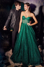 CD CD275 - Strapless Glittery A-Line Prom Gown with Sheer Boned Corset Bodice & Open Lace Up Corset Back PROM GOWN Cinderella Divine 2 EMERALD 