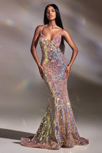 CD CD880 - Iridescent Full Sequin Fit & Flare Prom Gown with Cut Out Sides V-Neck & Corset Back Prom Dress Cinderella Divine   