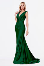 CD CD912 - Jersey Stretch Fit & Flare Evening Gown with a Ruched V-Neck & Waist Prom Dress Cinderella Divine 4 EMERALD 