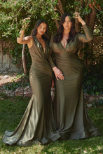 CD CD912 - Jersey Stretch Fit & Flare Evening Gown with a Ruched V-Neck & Waist Prom Dress Cinderella Divine 4 OLIVE 
