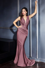 CD CD912 - Jersey Stretch Fit & Flare Evening Gown with a Ruched V-Neck & Waist Prom Dress Cinderella Divine 4 DEEP MAUVE 