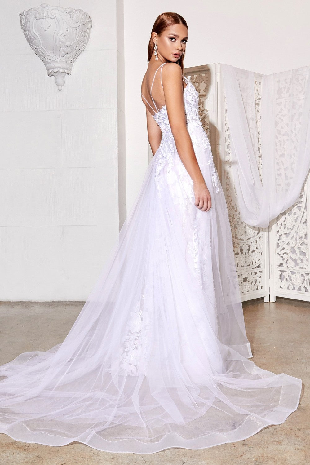 CD CD931W - Fit & Flare Wedding Gown with Layered Tulle Overskirt & Pe Diggz Formals CD CD931W - Fit & Flare Wedding Gown with Layered Tulle Overskirt & Pe Diggz Formals