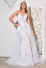 CD CD931W - Fit & Flare Wedding Gown with Layered Tulle Overskirt & Pearl Floral Applique Wedding Gown Cinderella Divine   
