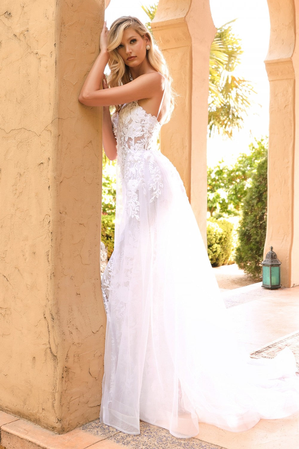 CD CD931W - Fit & Flare Wedding Gown with Layered Tulle Overskirt & Pe Diggz Formals CD CD931W - Fit & Flare Wedding Gown with Layered Tulle Overskirt & Pe Diggz Formals