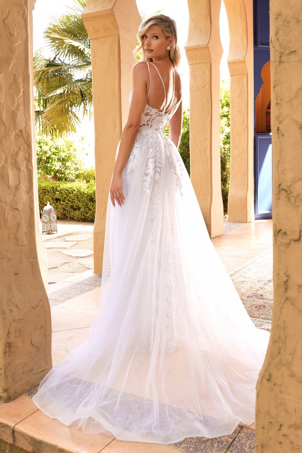 CD CD931W - Fit & Flare Wedding Gown with Layered Tulle Overskirt & Pe Diggz Formals CD CD931W - Fit & Flare Wedding Gown with Layered Tulle Overskirt & Pe Diggz Formals