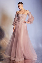CD CD948 - Strapless A-Line Prom Gown with Sheer 3D Applique V-Neck Boned Bodice Removeable Puff Sleeves & Layered Luminescent Tulle Skirt PROM GOWN Cinderella Divine 6 DUSTY ROSE 