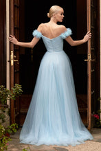 CD CD957 - Gathered Tulle Off the Shoulders Ball Gown with Ruched Sweetheart Bodice & Soft Layered Tulle Skirt PROM GOWN Cinderella Divine 4 PARIS BLUE 