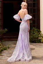 CD CD958 - Strapless Glittered Lace Fit & Flare Prom Gown with Illusion V-Neck Optional Puff Sleeves & Train Dresses Cinderella Divine 4 LAVENDER 