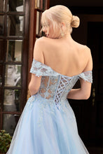 CD CD961 - Off The Shoulder A-Line Prom Gown with Sheer Lace Embellished Corset Bodice & Open Lace Up Corset Back PROM GOWN Cinderella Divine   