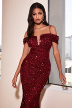 CD CD975 - Full Sequin Off the Shoulder Fit & Flare Prom Gown with Illusion V-Neck & Sheer Side Panels PROM GOWN Cinderella Divine   