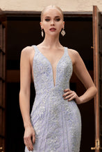 CD CD981 - Column Beaded Fit & Flare Prom Gown with Plunging Illusion V-Neck & Sheer Underarm Panels Prom Gown Cinderella Divine 4 LIGHT BLUE 