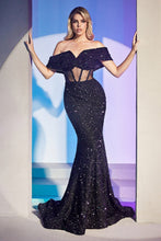 CD CD985 - Full Sequin off the shoulder Fit & Flare Prom Gown with Sheer Boned Bodice PROM GOWN Cinderella Divine 4 BLACK 