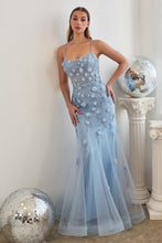CD CD995 - 3D Floral Embellished Fit & Flare Prom Gown with Sheer Boned Bodice & Lace Up Corset Back PROM GOWN Cinderella Divine 2 BLUE 