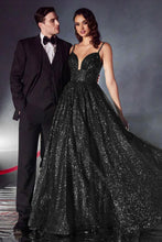 CD CD996 - Layered Glitter A-Line Ball Gown with V-Neck & Corset Back PROM GOWN Cinderella Divine 2 BLACK 