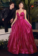 CD CD996 - Layered Glitter A-Line Ball Gown with V-Neck & Corset Back PROM GOWN Cinderella Divine 2 FUCHSIA 