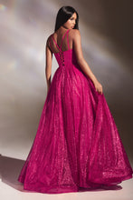 CD CD996 - Layered Glitter A-Line Ball Gown with V-Neck & Corset Back PROM GOWN Cinderella Divine   