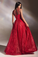 CD CD996 - Layered Glitter A-Line Ball Gown with V-Neck & Corset Back PROM GOWN Cinderella Divine   