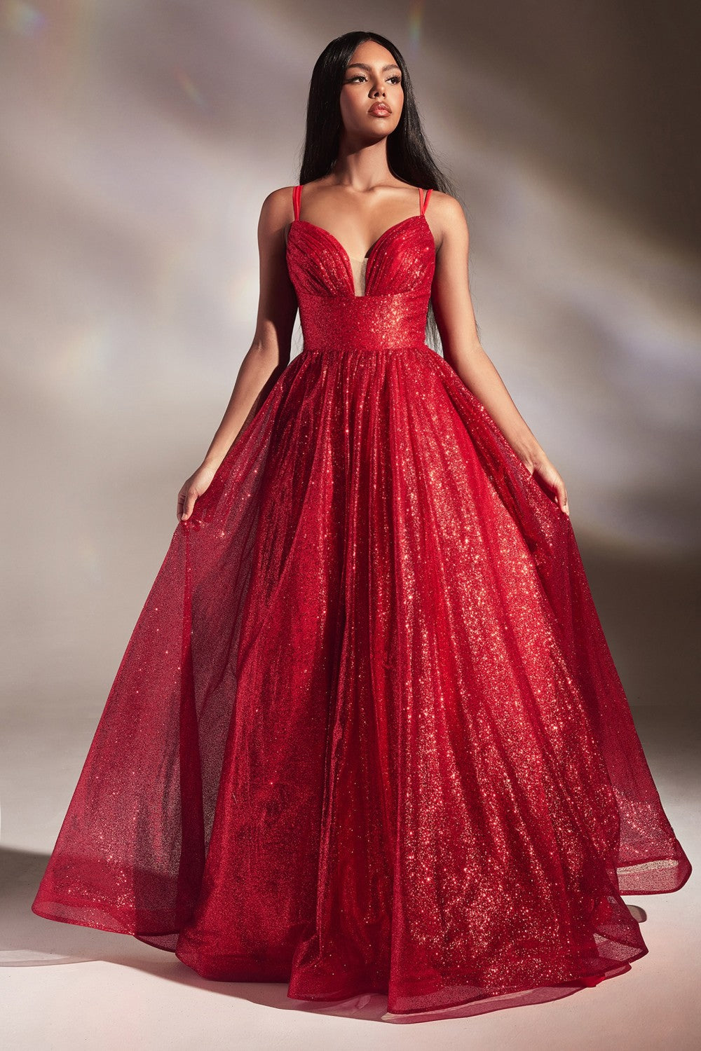 Celestina Maxi Dress in Red Shimmer | LUCY IN THE SKY