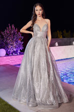 CD CD996 - Layered Glitter A-Line Ball Gown with V-Neck & Corset Back PROM GOWN Cinderella Divine 2 SILVER 