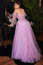 CD CD997 - Strapless A-Line Prom Gown with Sheer 3D Applique Boned Bodice Removeable Puff Sleeves Layered Luminescent Tulle Skirt & High Leg Slit PROM GOWN Cinderella Divine 2 LAVENDER 
