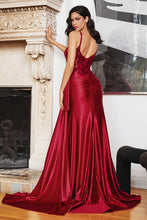 CD CDS418 - Satin Boned Bodice Fit & Flare Prom Gown with Beaded Lace Details & Leg Slit PROM GOWN Cinderella Divine 4 BURGUNDY 