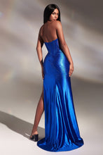 CD CDS419 - Strapless Satin Fit & Flare Prom Gown with Sheer Boned Corset Bodice & Leg Slit PROM GOWN Cinderella Divine 8 ROYAL 