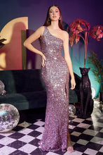 CD CH118 - Fit & Flare One Shoulder Iridescent Full Sequin Prom Gown with Leg Slit PROM GOWN Cinderella Divine   