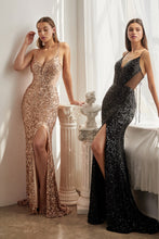 CD CH127 - Fit & Flare Sequin Prom Gown with Cut Outs Leg Slit & Corset Back Prom Dress Cinderella Divine   