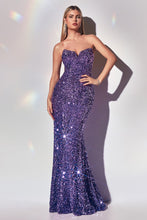 CD CH151 - Strapless Full Sequin Fit & Flare Prom Gown with Sweetheart Neck Sheer Underarms & Lace Up Corset Back PROM GOWN Cinderella Divine XS LAVENDER 