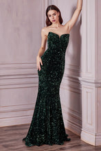 CD CH151 - Strapless Full Sequin Fit & Flare Prom Gown with Sweetheart Neck Sheer Underarms & Lace Up Corset Back PROM GOWN Cinderella Divine XS EMERALD 