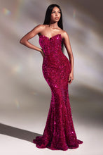 CD CH151 - Strapless Full Sequin Fit & Flare Prom Gown with Sweetheart Neck Sheer Underarms & Lace Up Corset Back PROM GOWN Cinderella Divine S FUCHSIA 