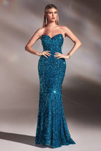 CD CH151 - Strapless Full Sequin Fit & Flare Prom Gown with Sweetheart Neck Sheer Underarms & Lace Up Corset Back PROM GOWN Cinderella Divine   