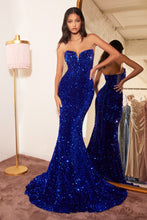 CD CH151 - Strapless Full Sequin Fit & Flare Prom Gown with Sweetheart Neck Sheer Underarms & Lace Up Corset Back PROM GOWN Cinderella Divine XS ROYAL BLUE 