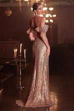 CD CH167 - Full Sequin Fluttering Off The Shoulder Fit & Flare Prom Gown with Illusion V-Neck & Leg Slit PROM GOWN Cinderella Divine   