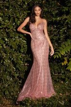 CD CH235 - Full Sequin Fit & Flare Prom Gown with Plunging V-Neck & Strappy Open Back Prom Dress Cinderella Divine S BLUSH 