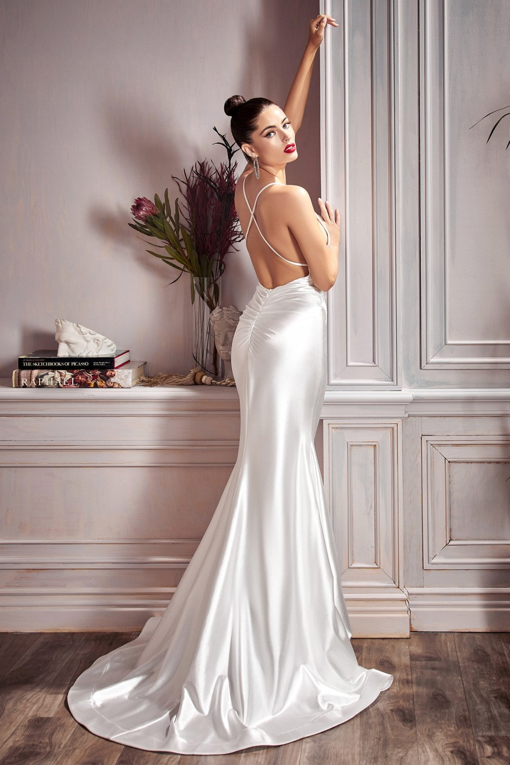 CD CH236W - Stretch Satin Fit & Flare Wedding Gown with Gathered