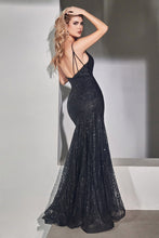 CD CR844 -Glitter Patterned Fit & Flare Prom Gown with Deep Illusion V-Neck  Leg Slit & Open Strappy Back PROM GOWN Cinderella Divine   