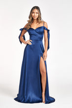 GL 1994 - Satin A-Line Gown with Tying Off The Shoulder Straps Sweetheart Neck & Leg Slit Dresses GLS XS NAVY 