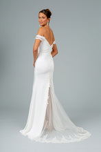 GL 2958 - Off the Shoulder Prom Gown with Embroidered Bodice & Train with Lace Insert Prom Dress GLS XS White 
