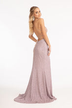 GL 3006 - Full Sequin Fit & Flare Prom Gown with Sheer Beaded Bodice Leg Slit & Open Lace Up Corset Back Dresses GLS   